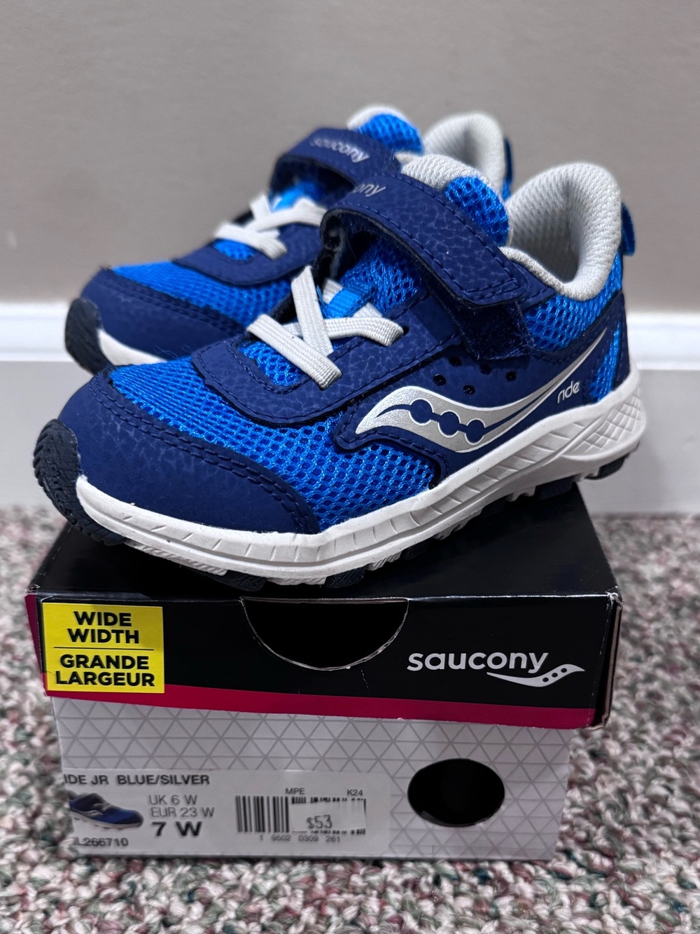 Saucony Ride Jr. Kids' Running Sneakers in Blue Size 7W